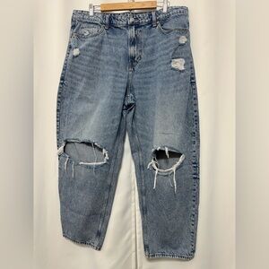 &Denim Women’s Barrel High Waist Distressed Blue Cropped Jeans Size: 16